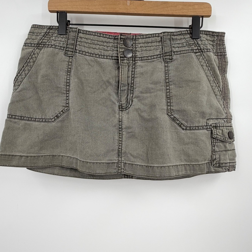 Mossimo Supply Co Gray Olive Cargo Mini Skirt Y2K Herringbone Cotton Size 11